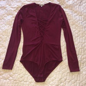 Wine Red/Burgundy Long Sleeve Bodysuit
